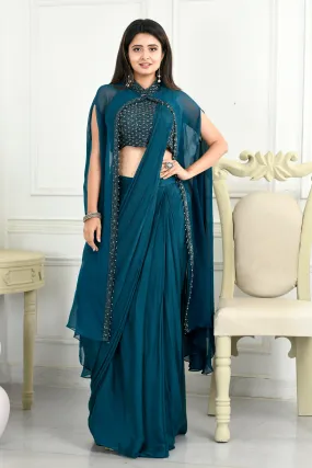 Chinon Drape Saree with Cutdana Work and Cape