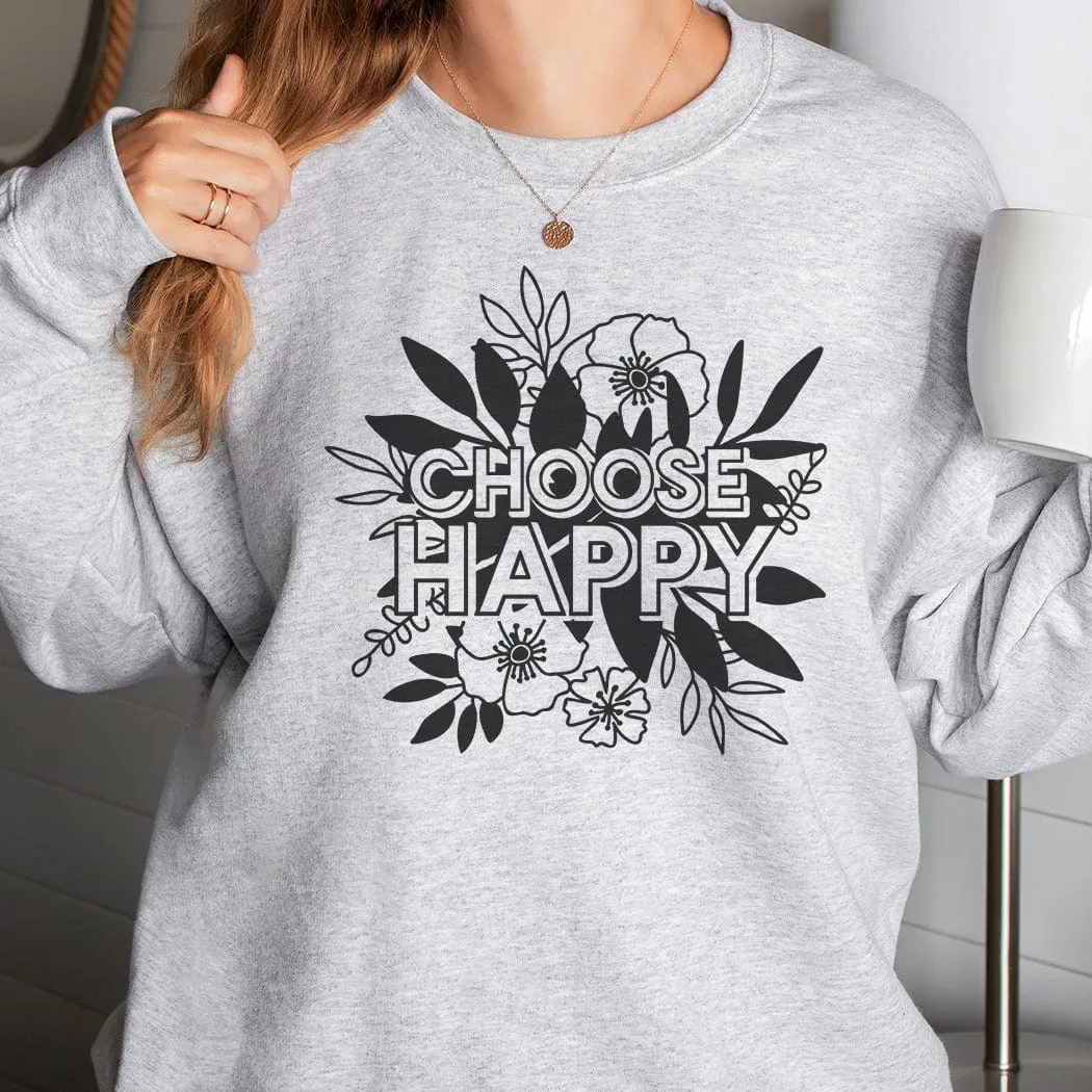 Choose Happy Floral Spring Graphic T-Shirt - SP415