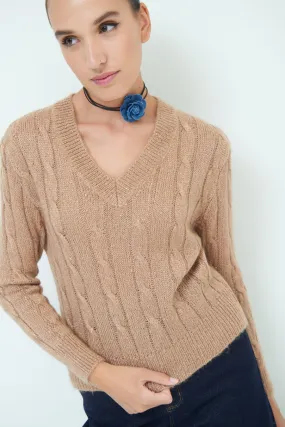 Classic cable knit V-neck sweater wholesale