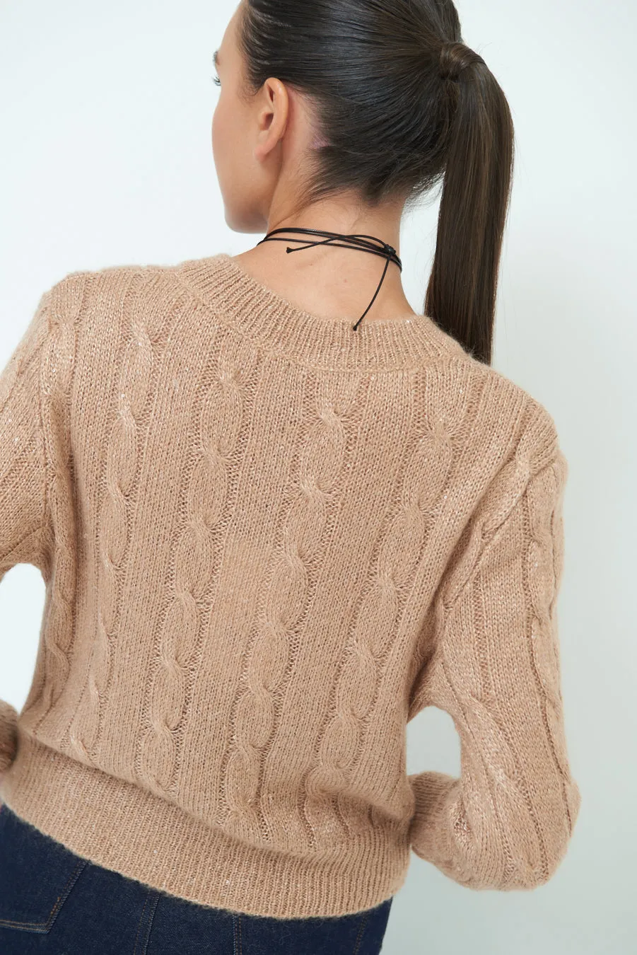 Classic cable knit V-neck sweater wholesale