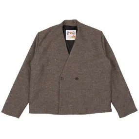 Collarless Jacket - Wool Blend Multi Nep - Brown