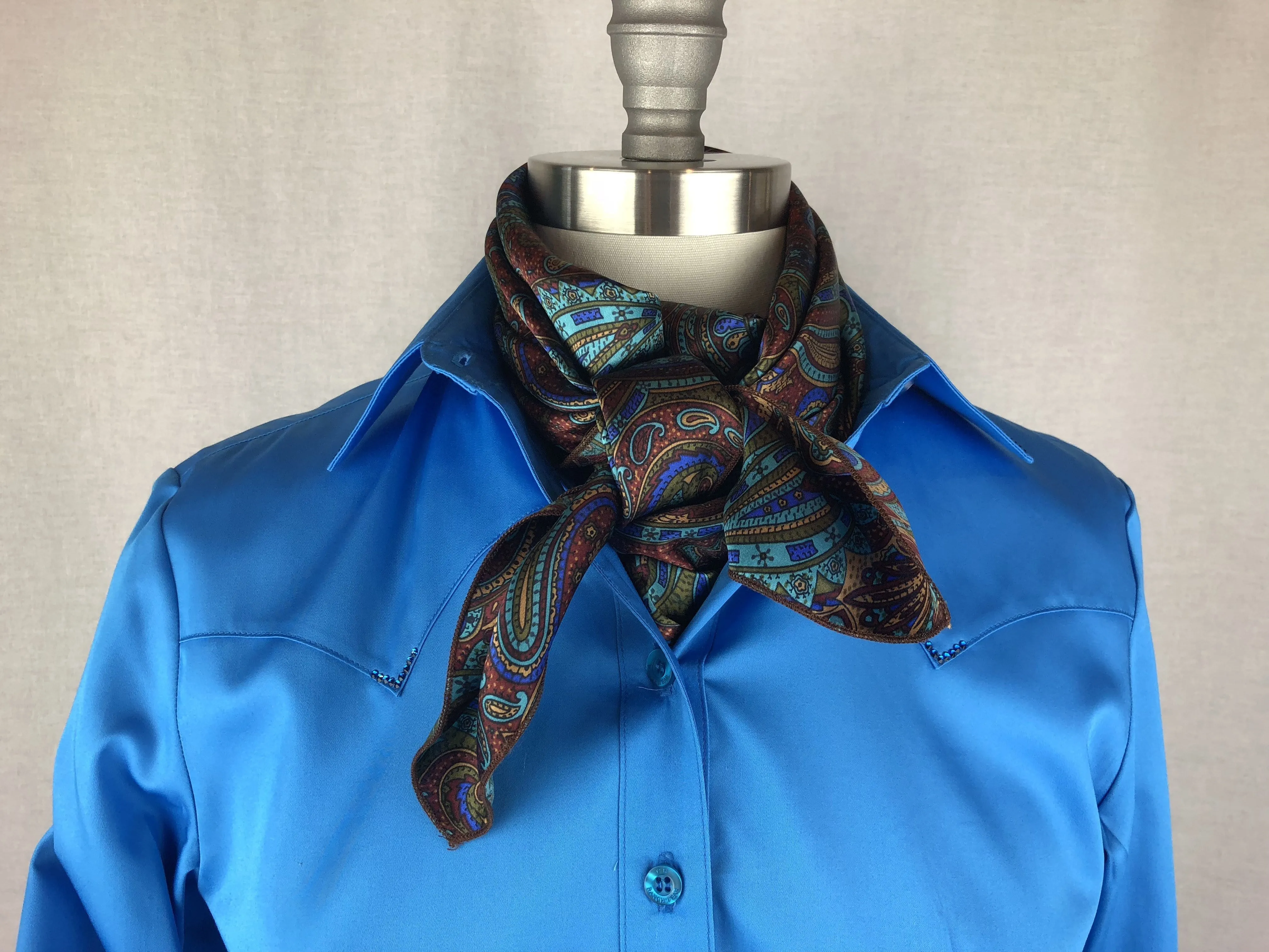 CR Royal Blue and Rust Paisley Silk Scarf