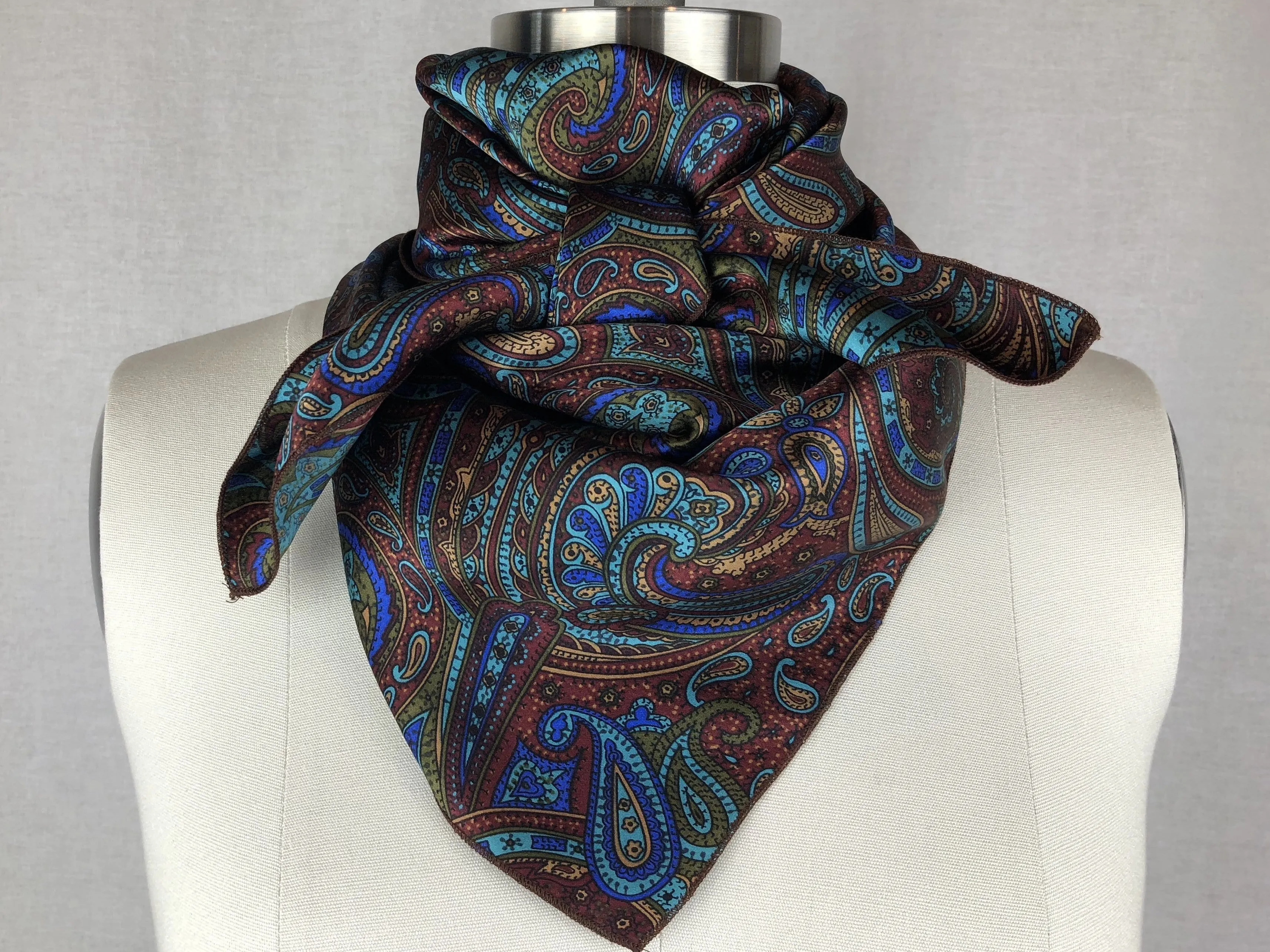 CR Royal Blue and Rust Paisley Silk Scarf