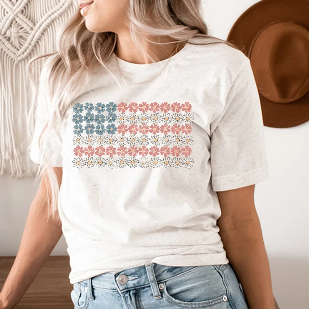 Daisy American Flag Patriotic Graphic T-Shirt - WE303