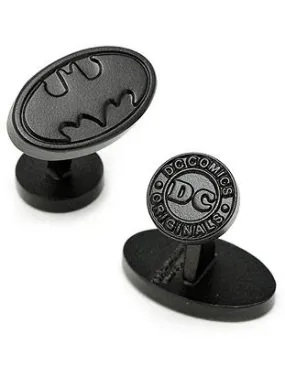 DC Comics Satin Black Batman Cufflinks - Bat Symbol Top - DC Comics Logo Bottom