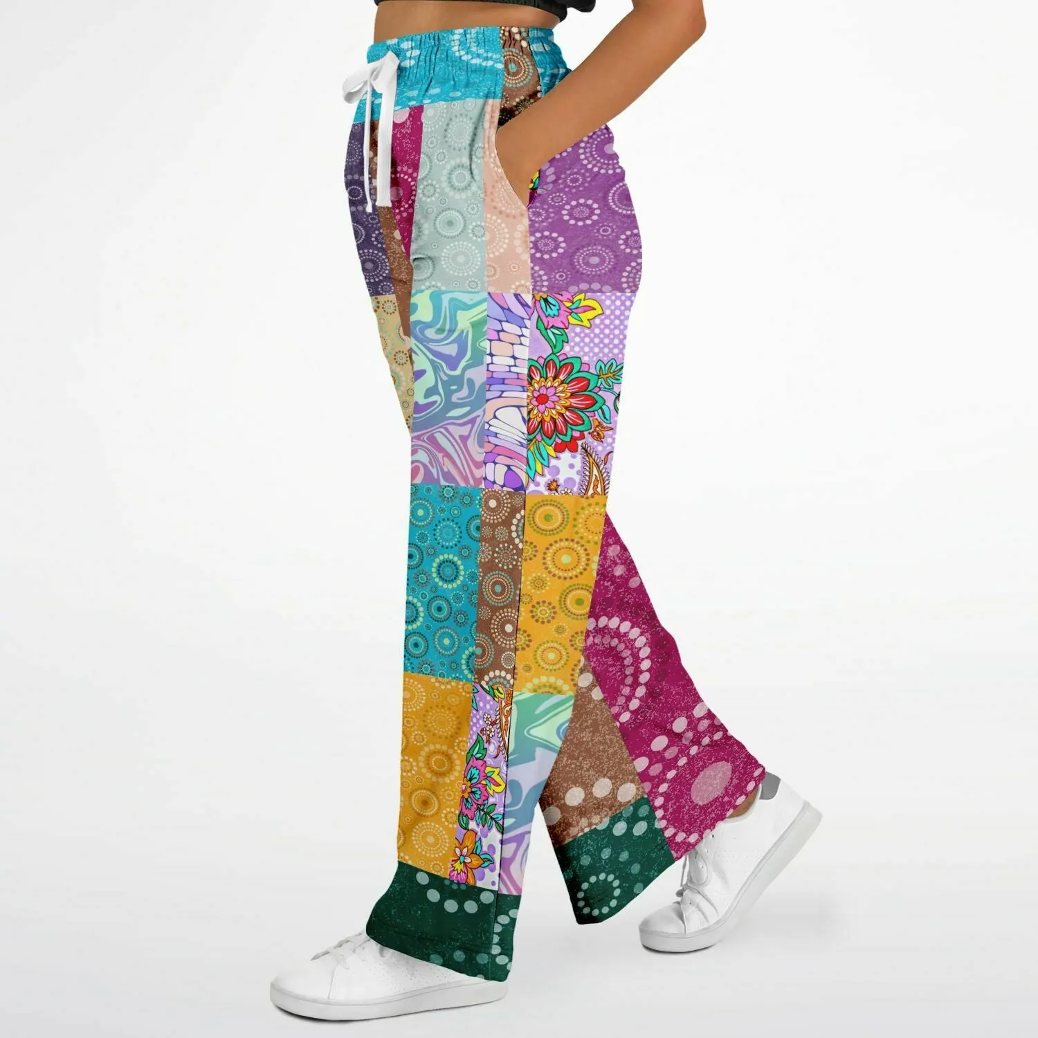 Delirium Hippie Patchwork Solar Flare Eco-Poly Stretchy Phat Bellbottoms