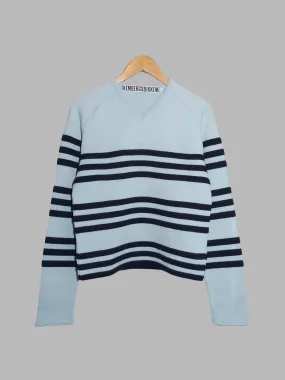 Dirk Bikkembergs pale blue wool striped v-neck jumper