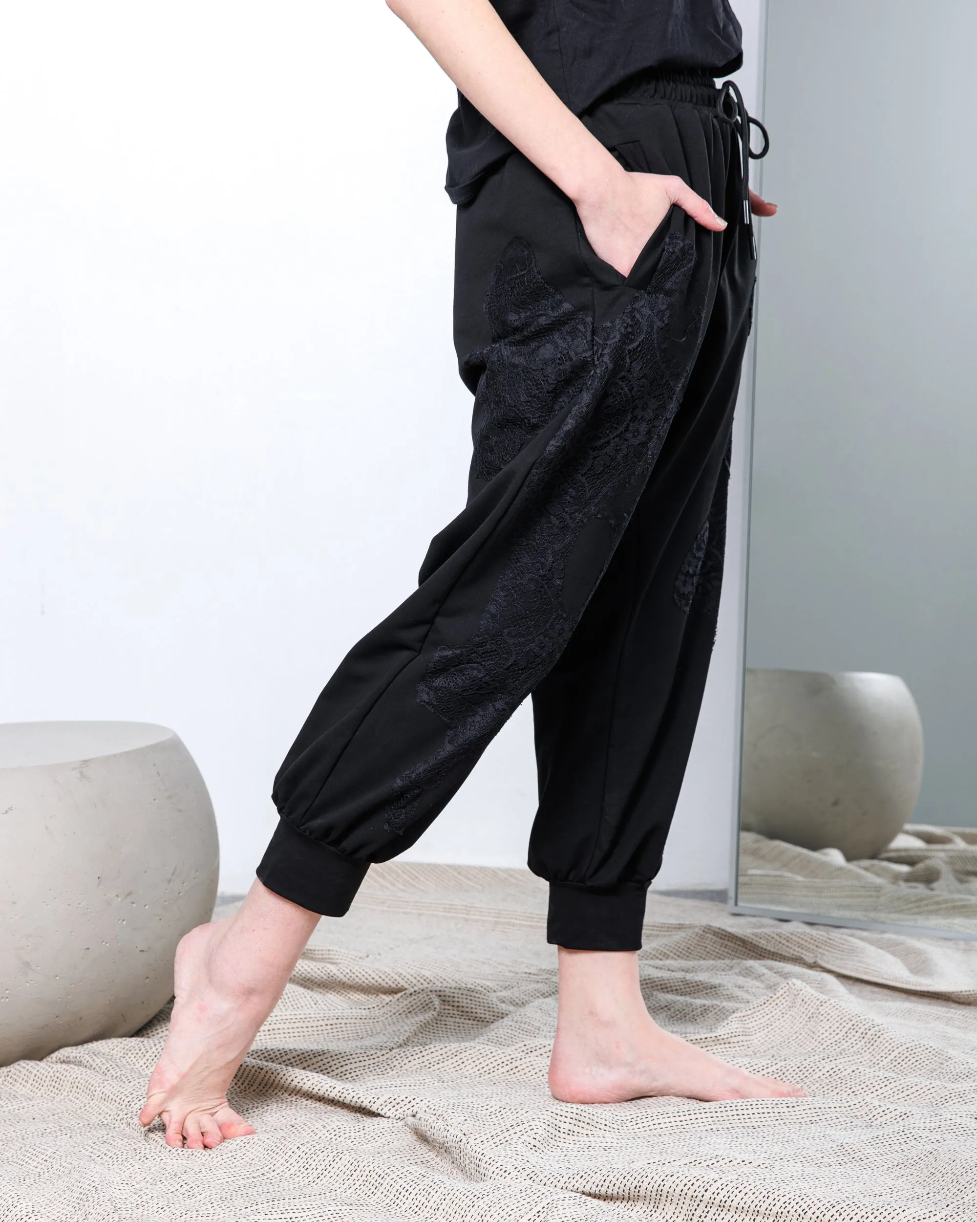 Elastic Wasit with tie and Satin Faille Design Pants 3362 -  بنطلون