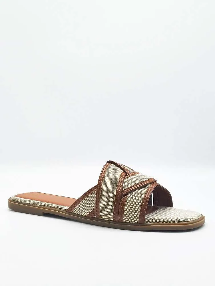 Elida Criss Cross Strap Sliders in Tan