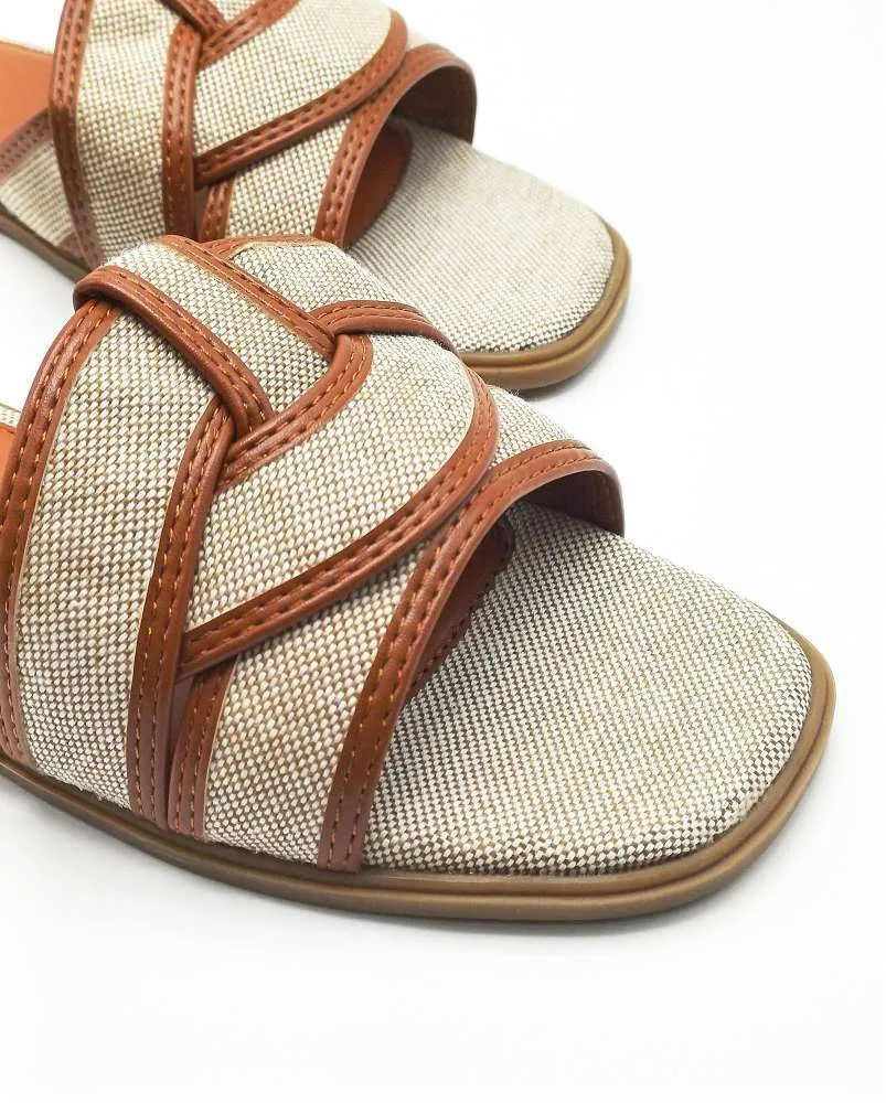 Elida Criss Cross Strap Sliders in Tan