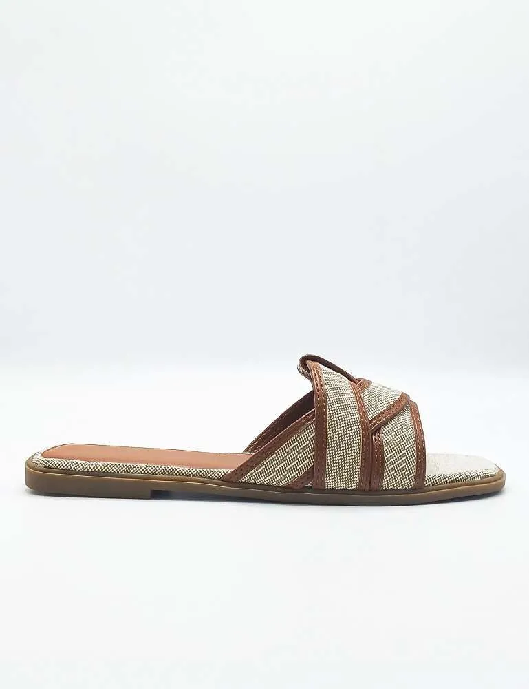 Elida Criss Cross Strap Sliders in Tan