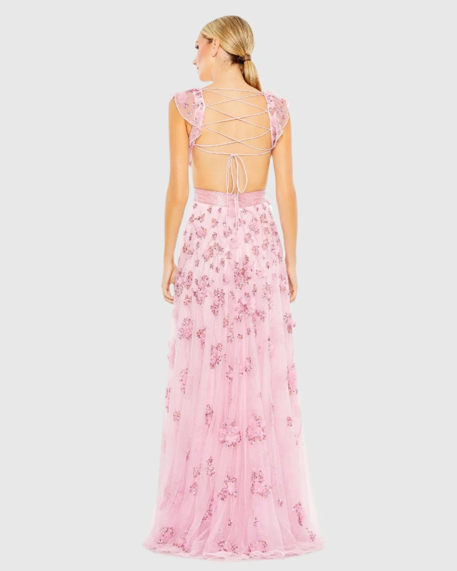 Embellished Lace Up Flowy Gown - FINAL SALE