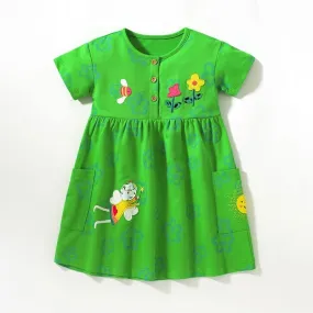 Fairy Design Green Short Sleeve Girls Summer Dress