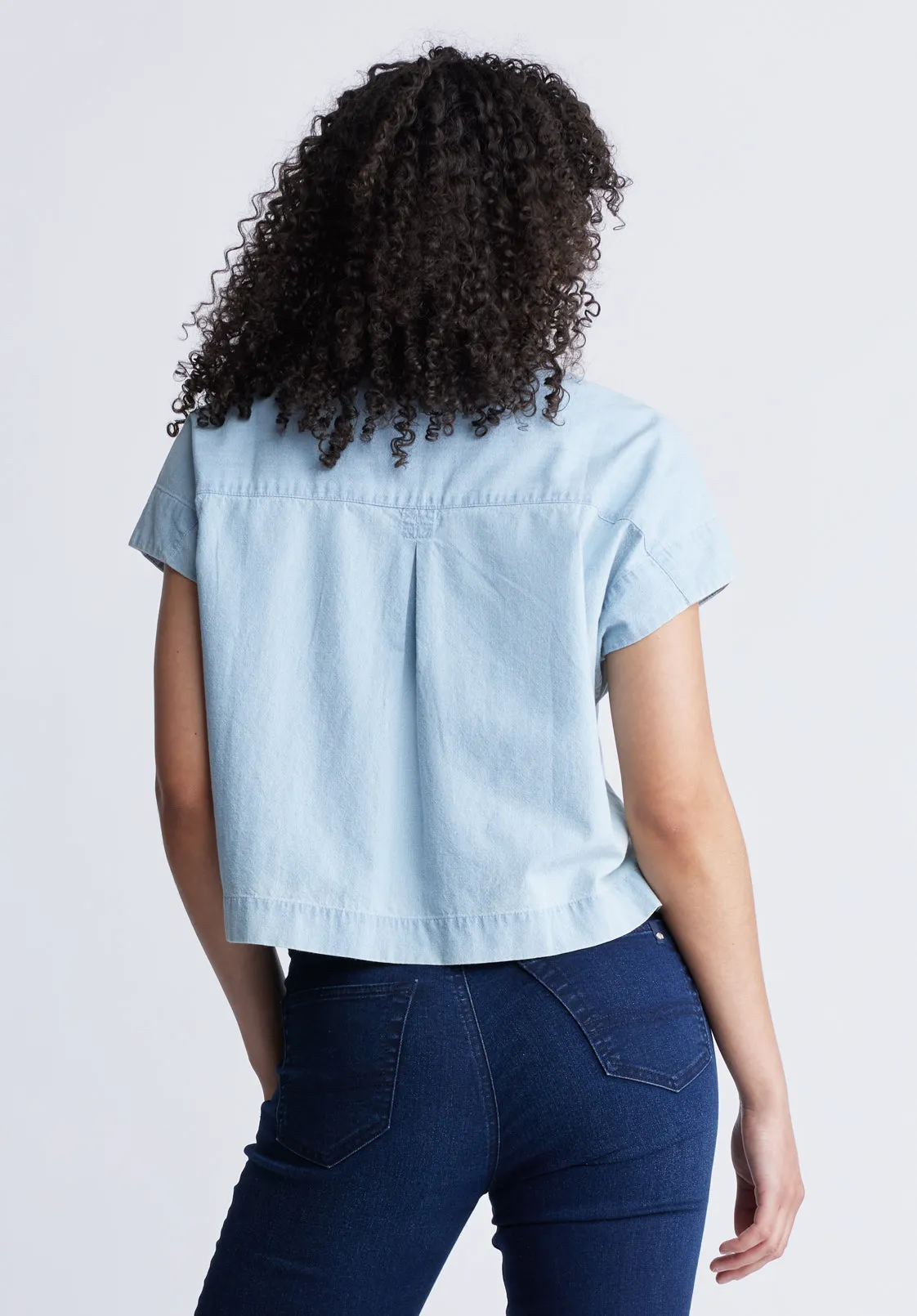 Fenella Women's Short Sleeve Crop Shirt, Blue - WT0088S