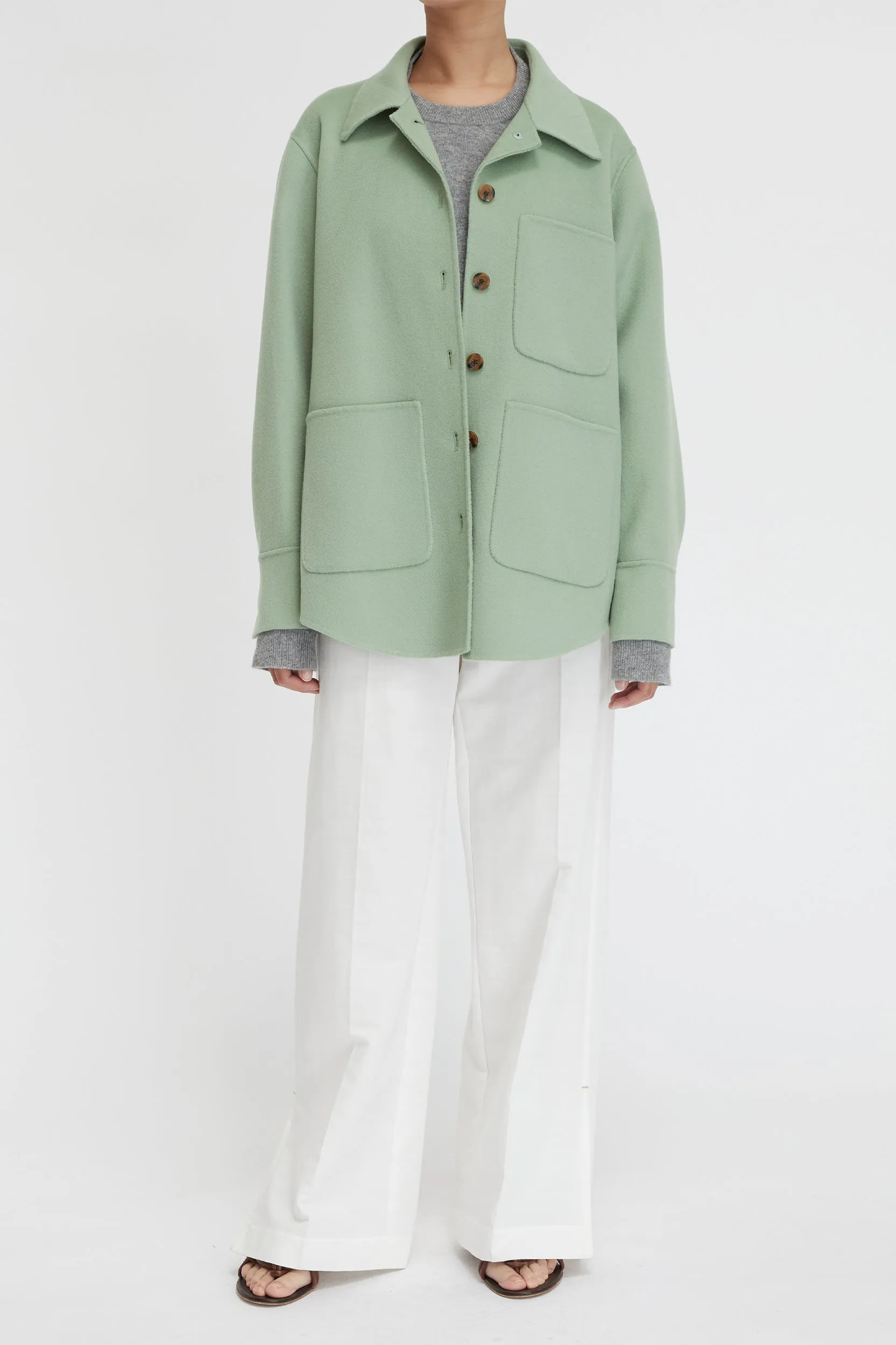 Florentine Cashmere Shirt Jacket in Seafoam