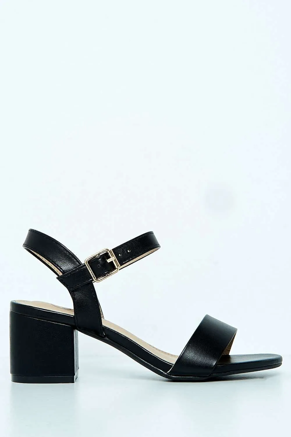 Flori Thick Anklestrap & Band Heeled Sandal in Black Matt