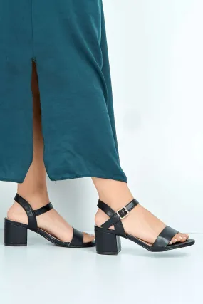 Flori Thick Anklestrap & Band Heeled Sandal in Black Matt