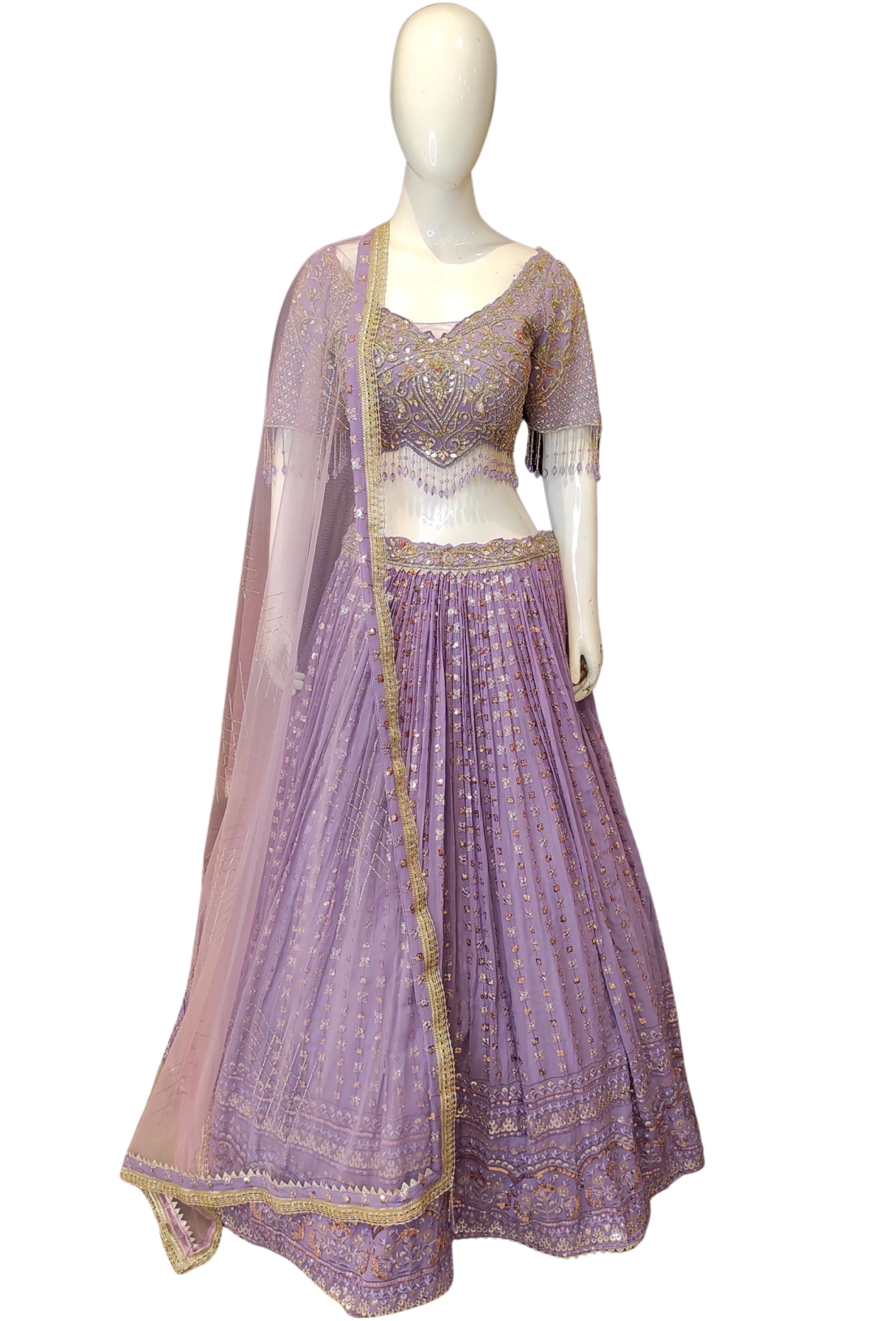 Georgette Lehenga Choli with Sequins,Swarovski,Stone,Cutdana and Zarkan Work