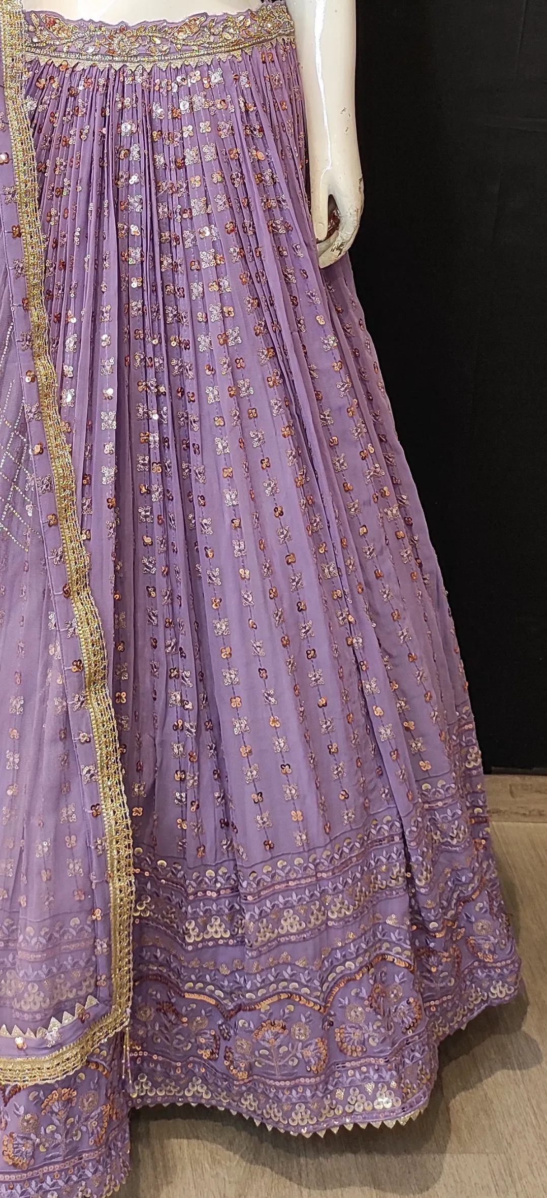 Georgette Lehenga Choli with Sequins,Swarovski,Stone,Cutdana and Zarkan Work