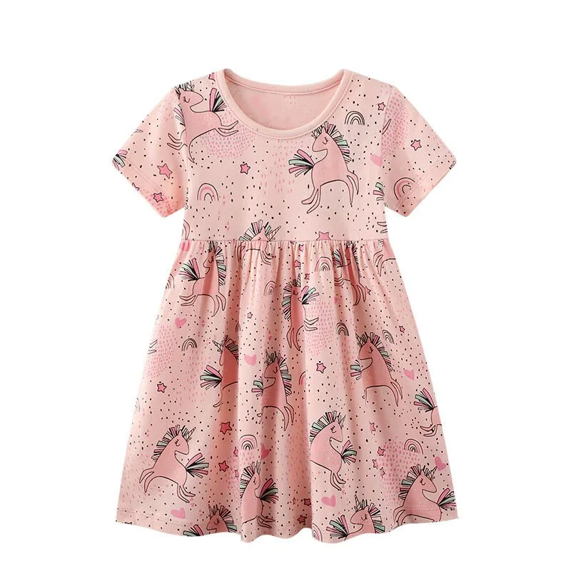 Girls Unicorn Design Pink Short Sleeve Summer Dress