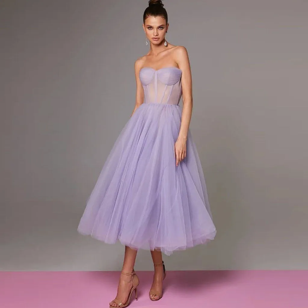 Glamorous Formal Tea-Length Tulle Dress