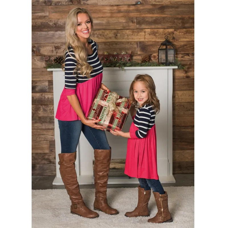 Half Sleeve Mommy and Me Dresses for Mother and Daughter Matching Set