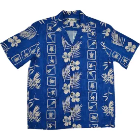 Hawaiian Motif Paradise Rayon Shirt | Blue