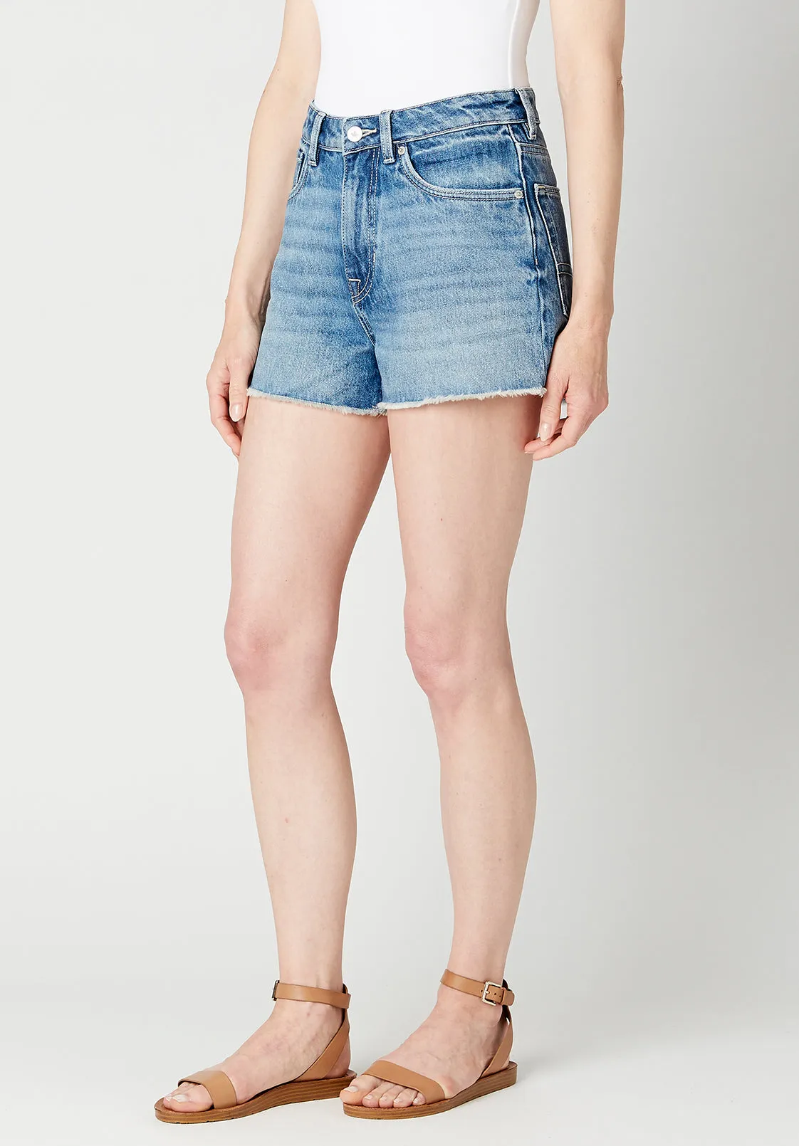 High Rise Relaxed Goldie Distressed Blue Shorts - BL15801