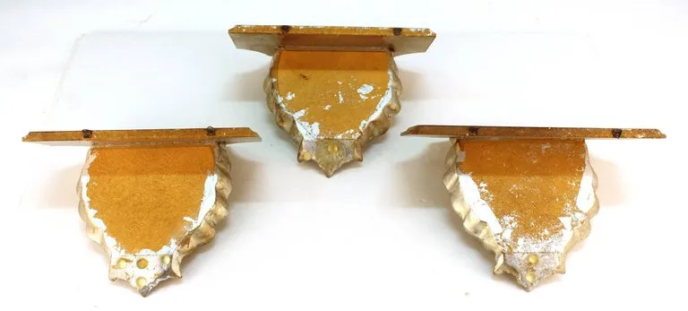 Hollywood Regency Silver Toned Shelf Wall Sconces in Shell Form