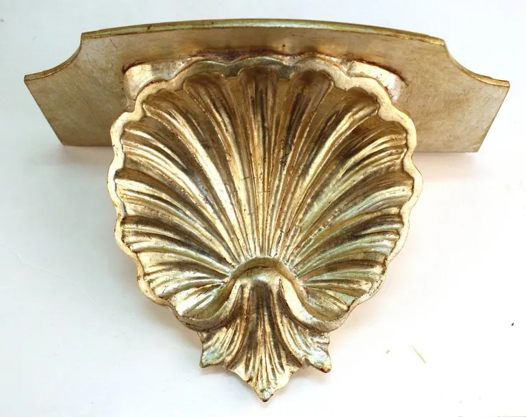 Hollywood Regency Silver Toned Shelf Wall Sconces in Shell Form