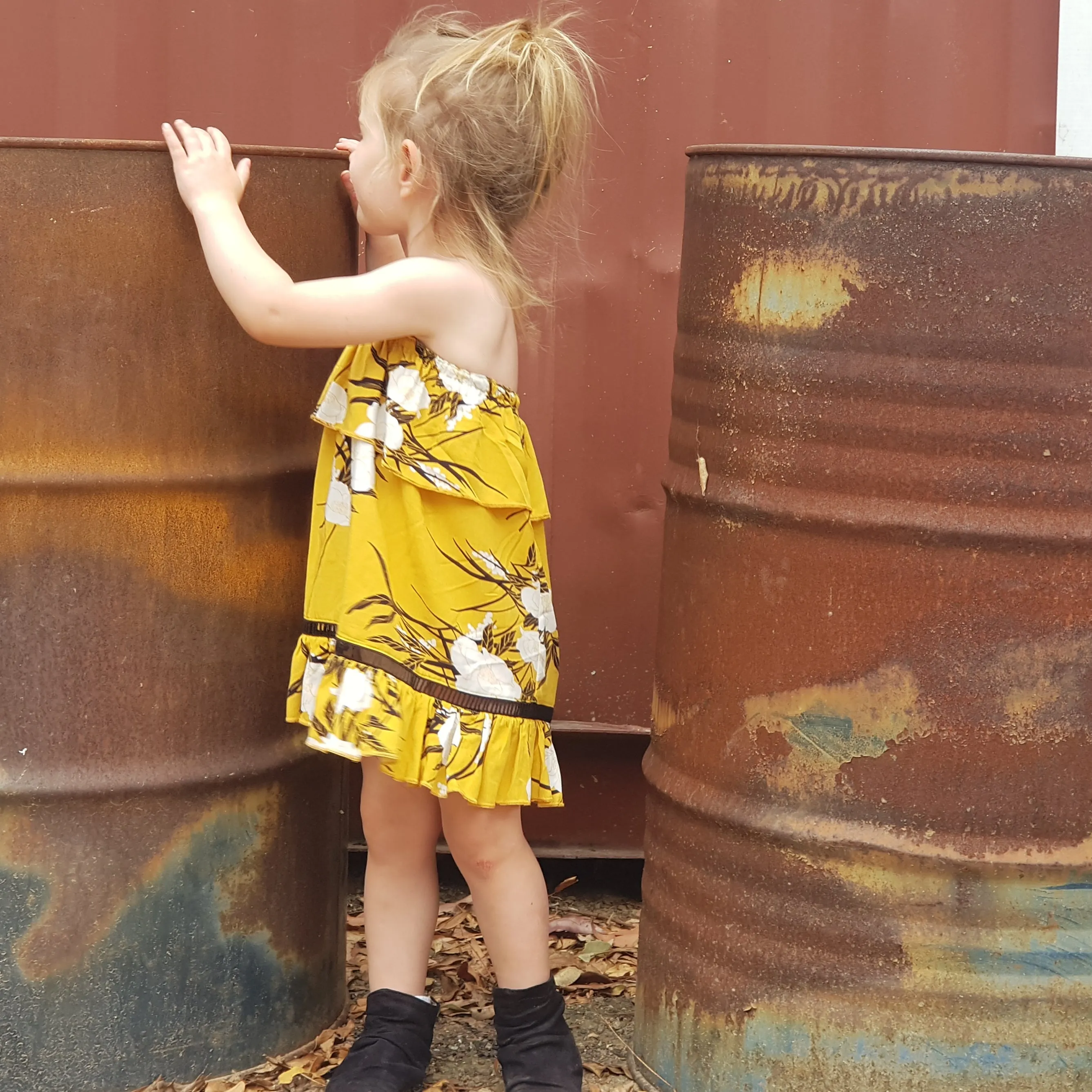 Indigo Summer Dress - Mustard Bloom