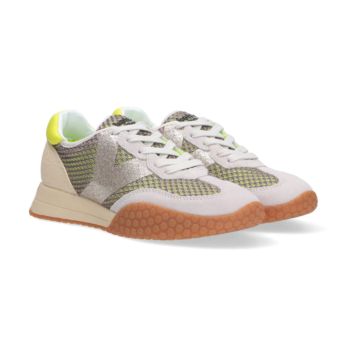 Keh-noo sneaker camoscio rete beige oro lime