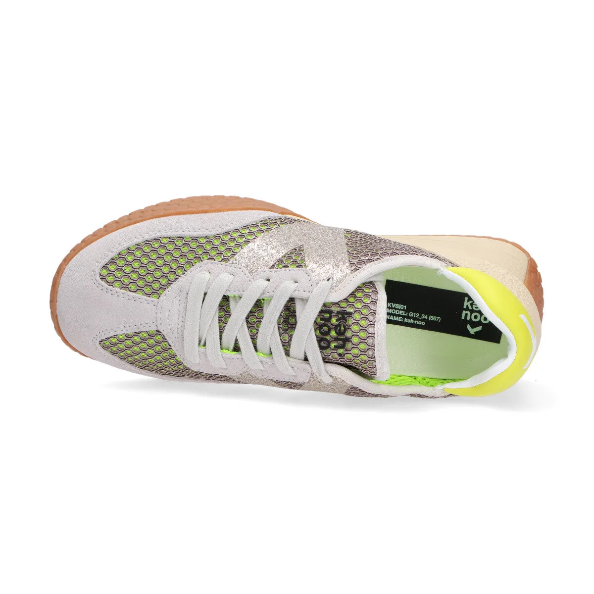 Keh-noo sneaker camoscio rete beige oro lime