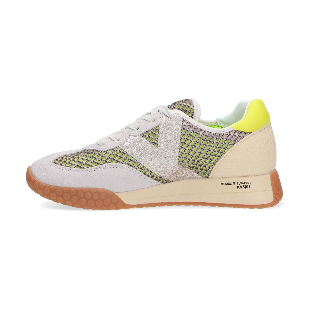 Keh-noo sneaker camoscio rete beige oro lime