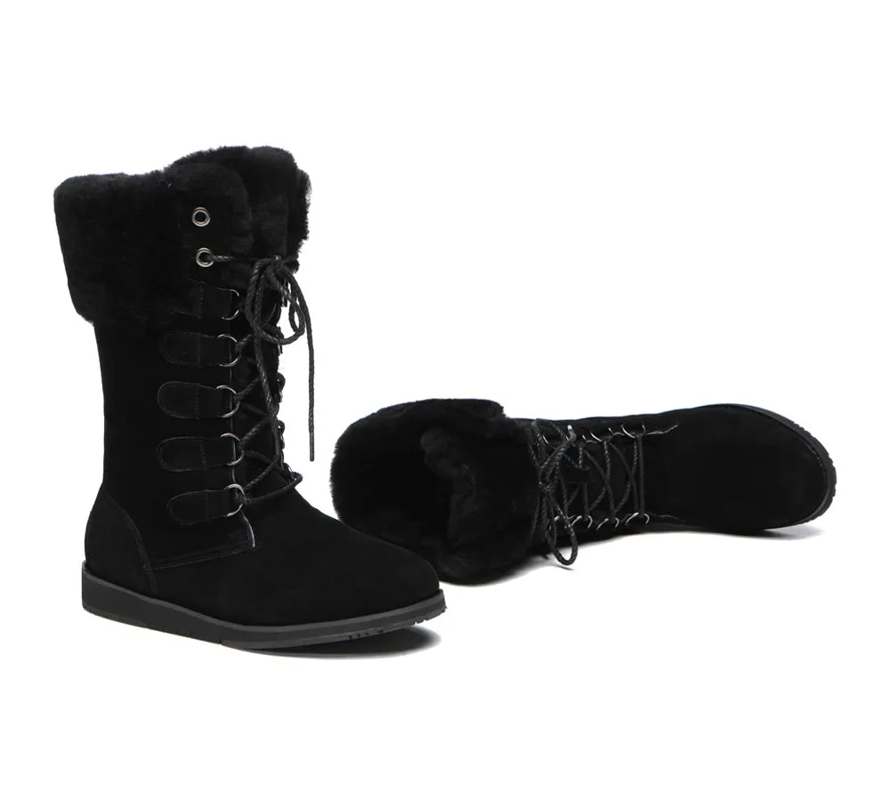 Lace Up Mid Calf Fashion Sheepskin Women Boots Becky