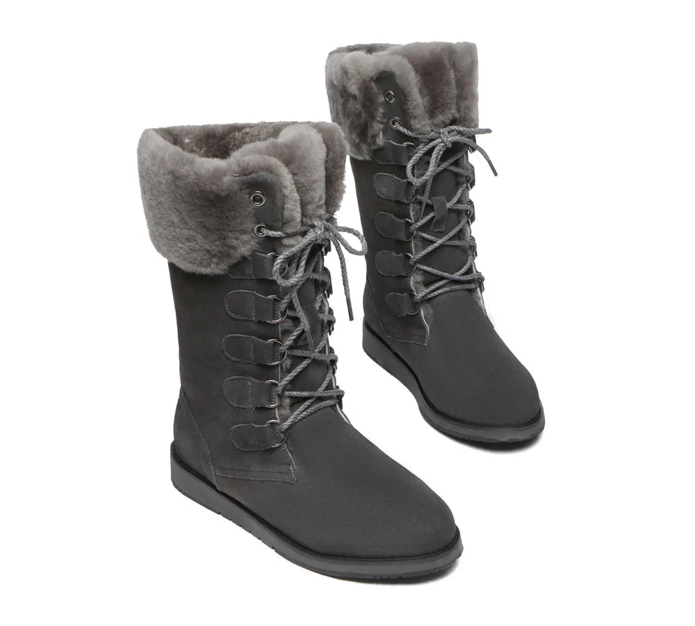 Lace Up Mid Calf Fashion Sheepskin Women Boots Becky