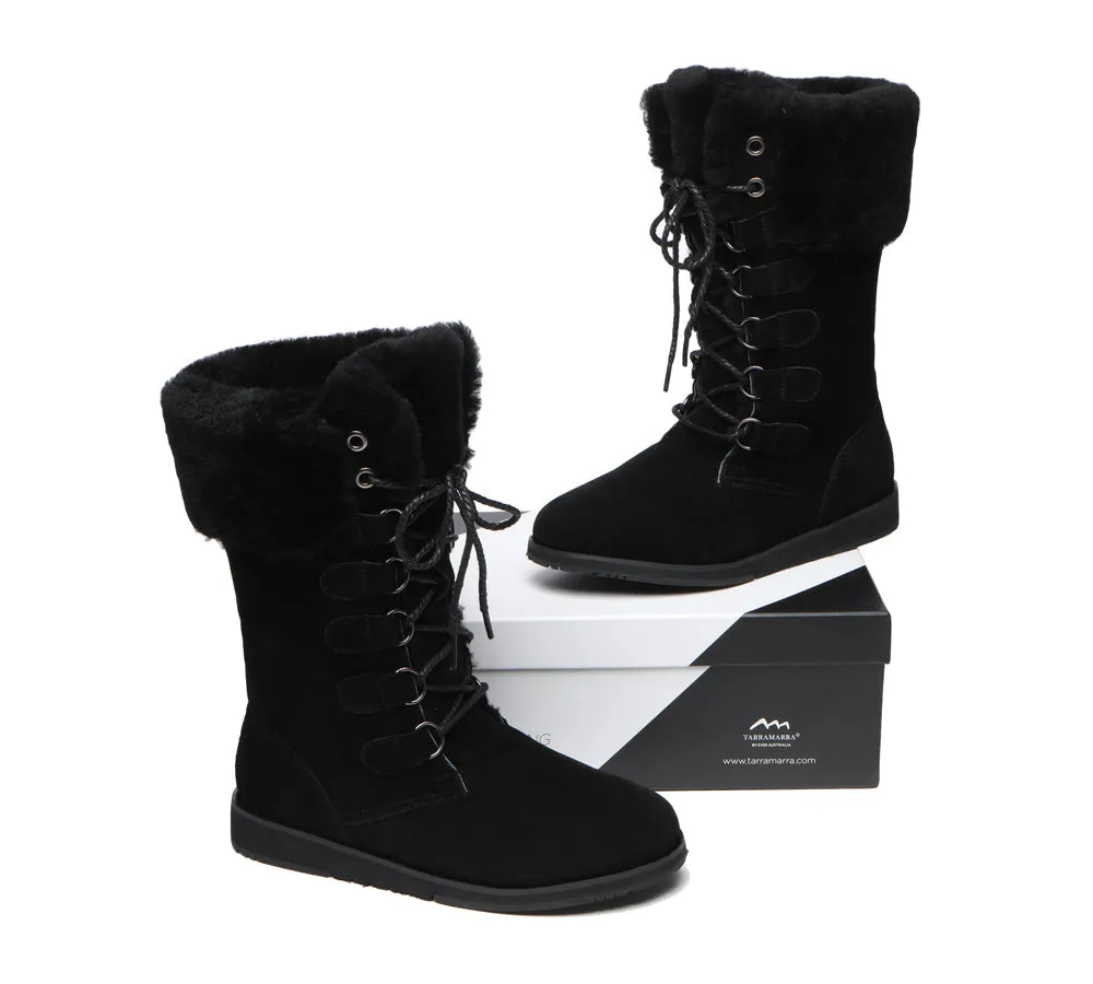 Lace Up Mid Calf Fashion Sheepskin Women Boots Becky