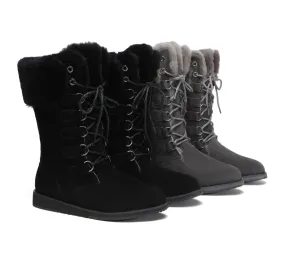 Lace Up Mid Calf Fashion Sheepskin Women Boots Becky