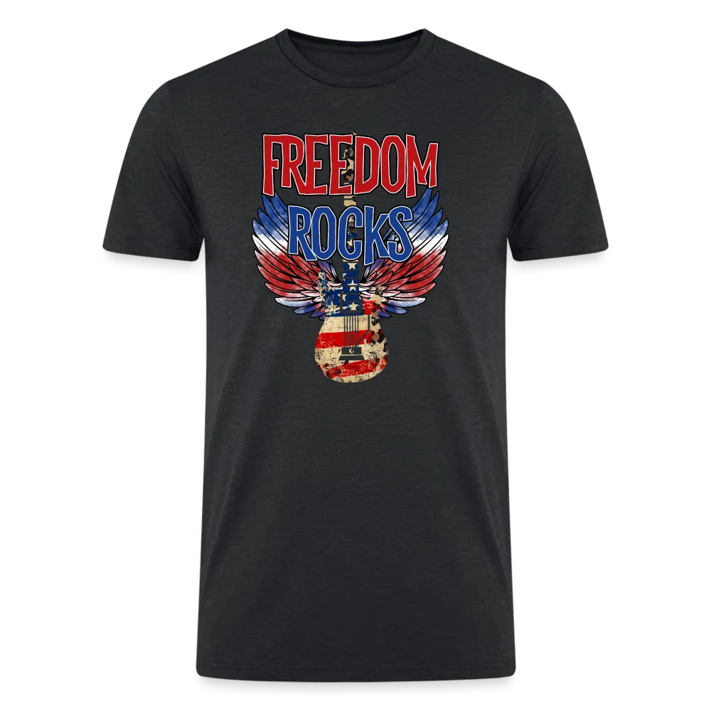 Melodic Freedom: Tri-Blend Men's Organic Shirt with Red, White, and Blue Guitar