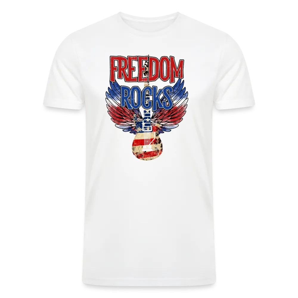 Melodic Freedom: Tri-Blend Men's Organic Shirt with Red, White, and Blue Guitar