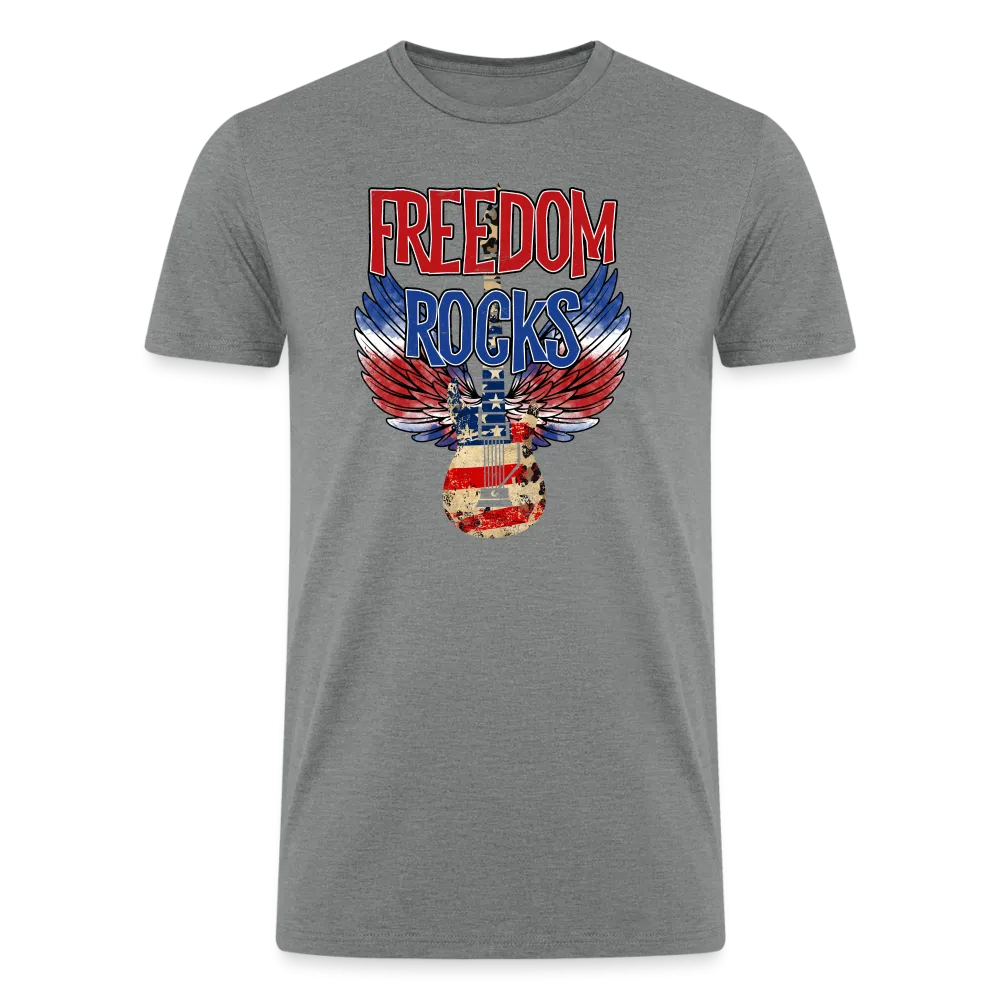 Melodic Freedom: Tri-Blend Men's Organic Shirt with Red, White, and Blue Guitar