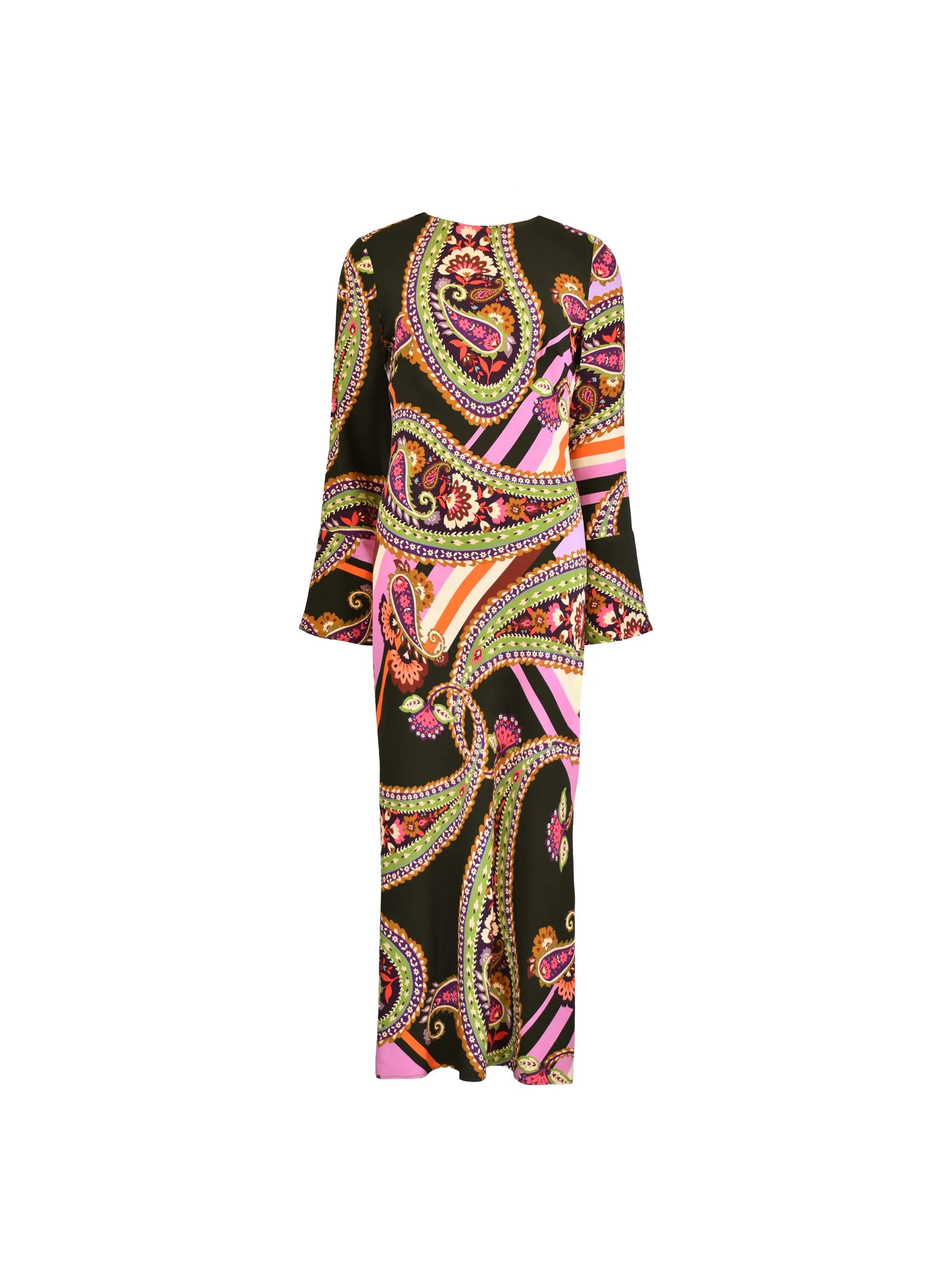 Multi Paisley Print Flute Sleeve Maxi Dress