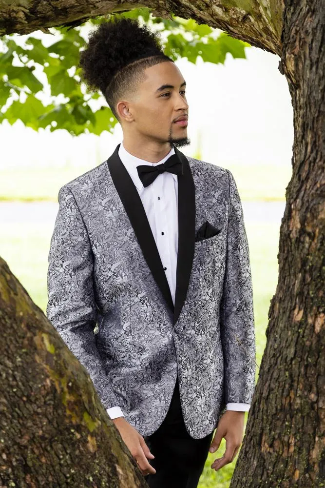 "Aries" Platinum Paisley Shawl Tuxedo Jacket (Separates)