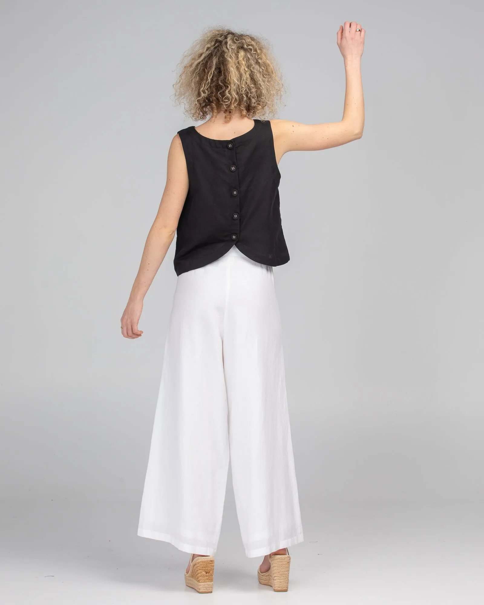 Rose Linen Top - Black