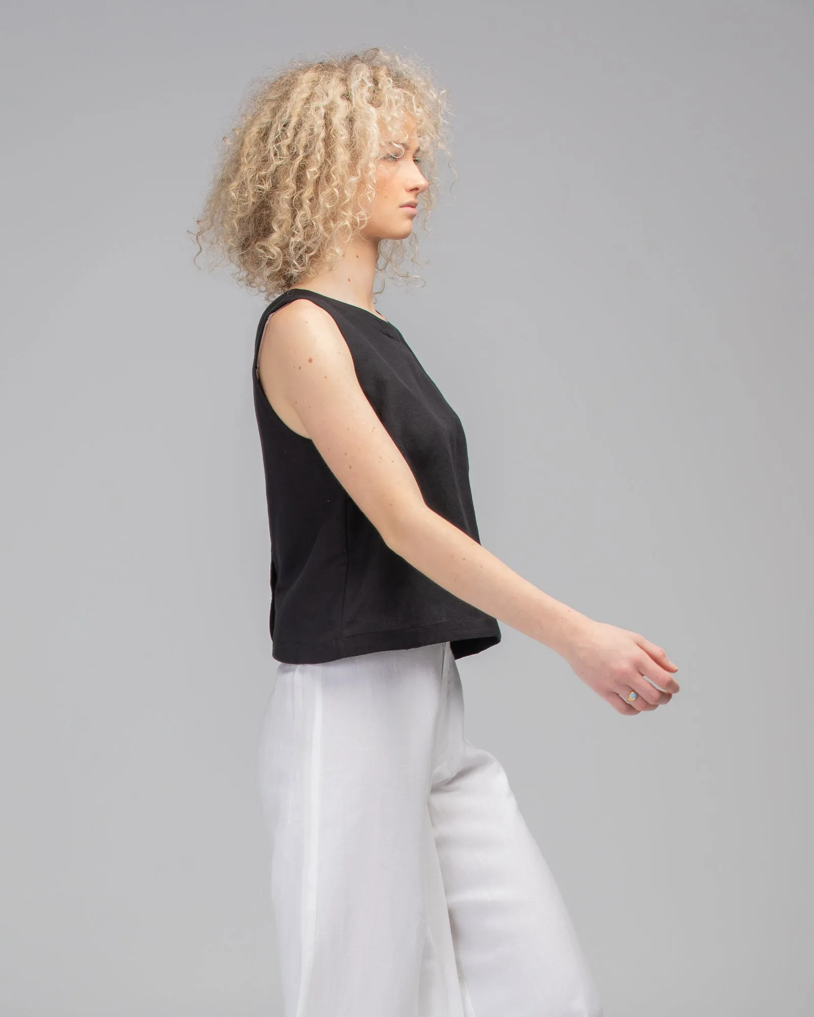 Rose Linen Top - Black