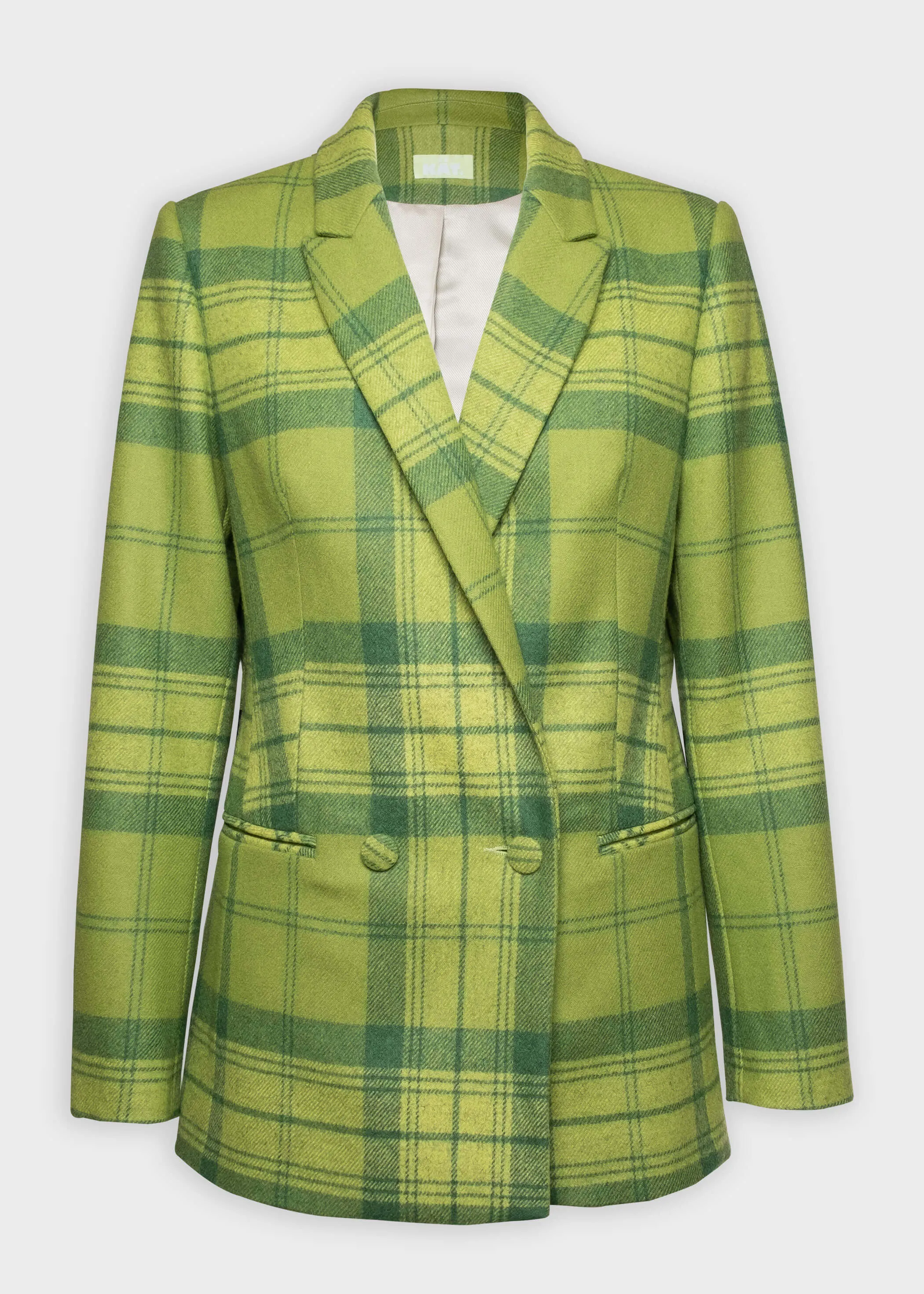 SAARA Fitted Wool Jacket - Checked Green