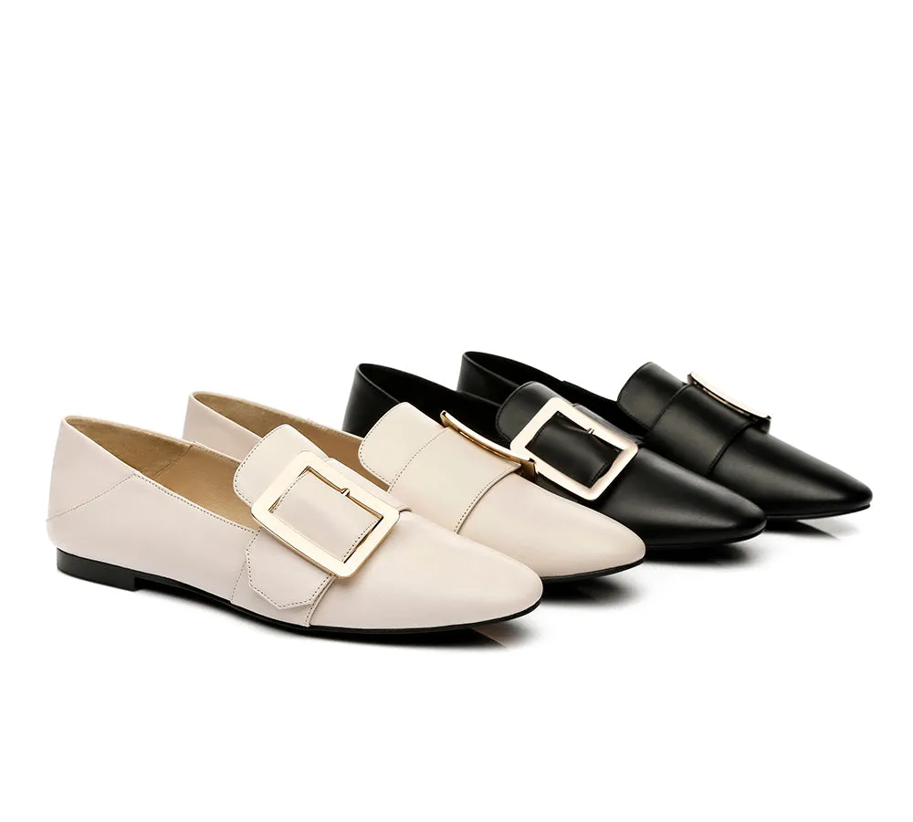 Sally Square Buckle Loafers Opera Flats Almond Toe Flat Heel