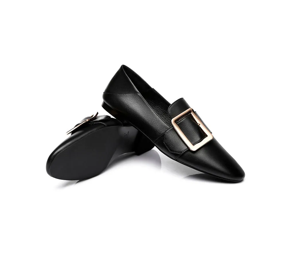 Sally Square Buckle Loafers Opera Flats Almond Toe Flat Heel