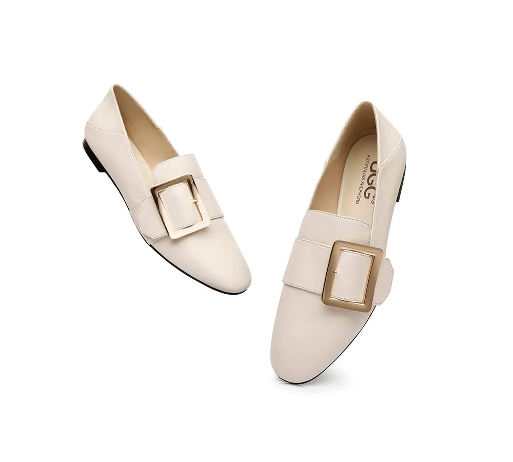 Sally Square Buckle Loafers Opera Flats Almond Toe Flat Heel