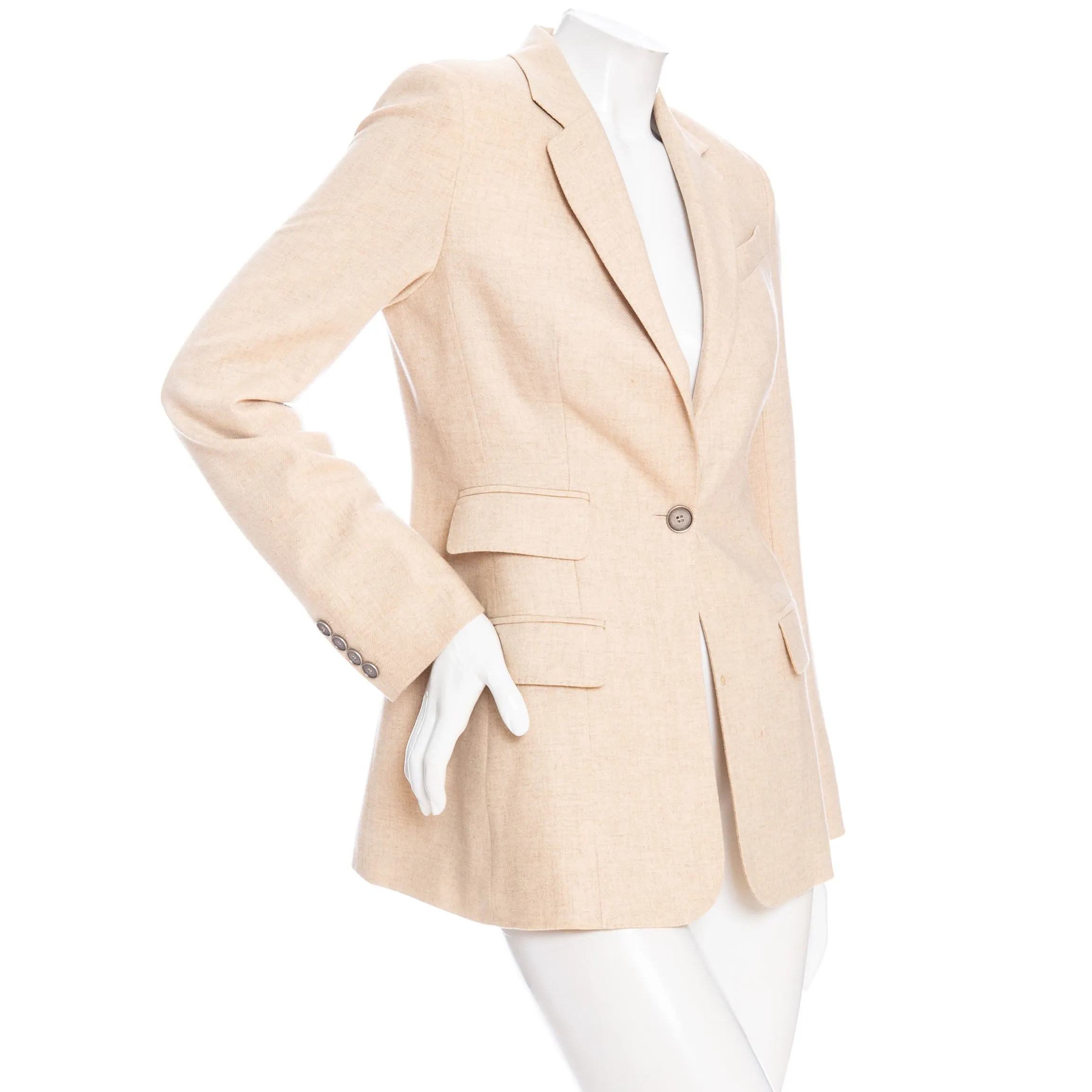 Sand Cashmere Single-Breasted Blazer